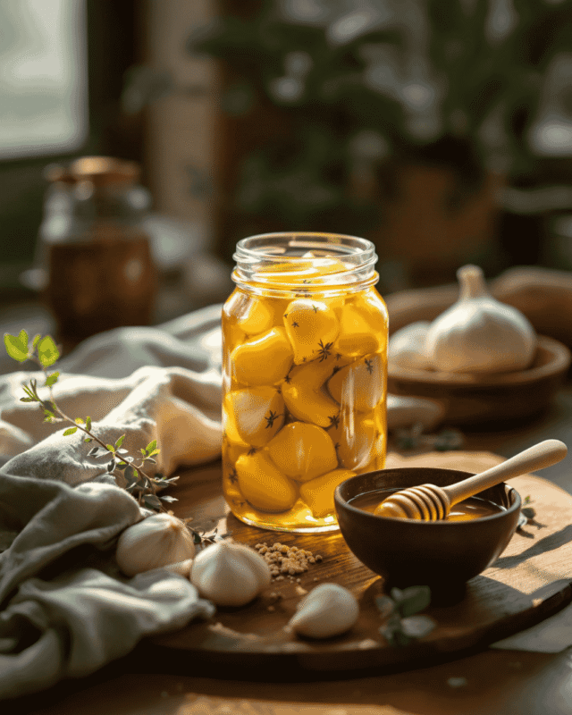 Fermented-Honey-Herb-Pickled-Garlic